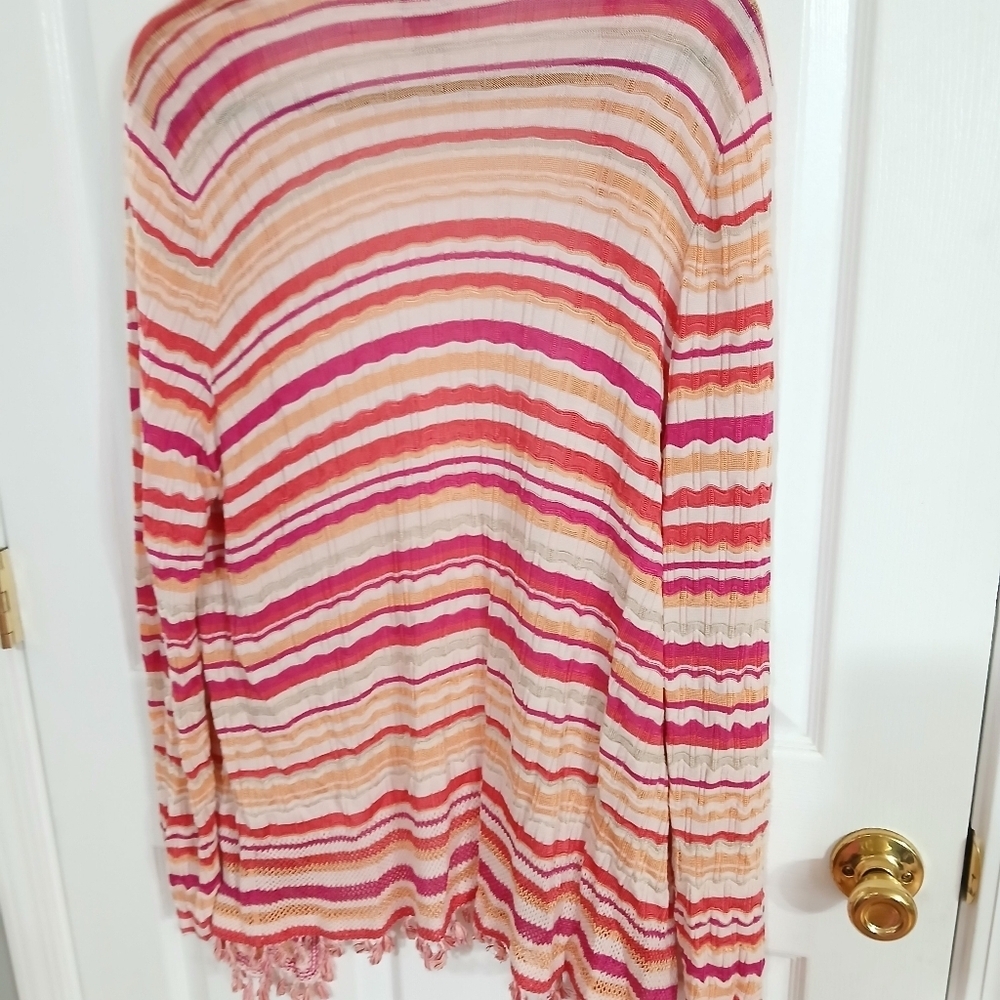 Chicos Pink Wave Striped Women's Open Cardigan With Tassels Boho Coquette XL - Picture 6 of 6